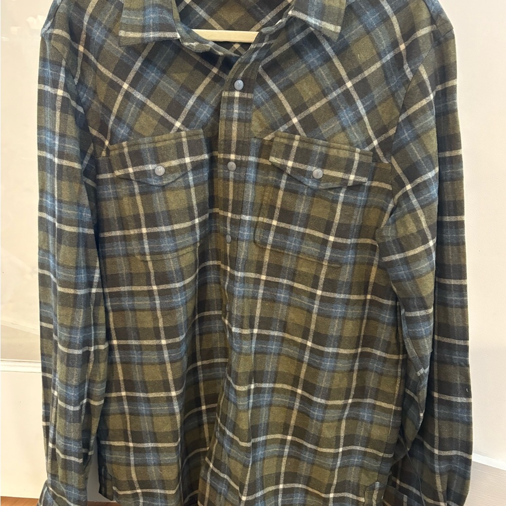 Ibex Marino Wool Olive and Navy flannel Shirt